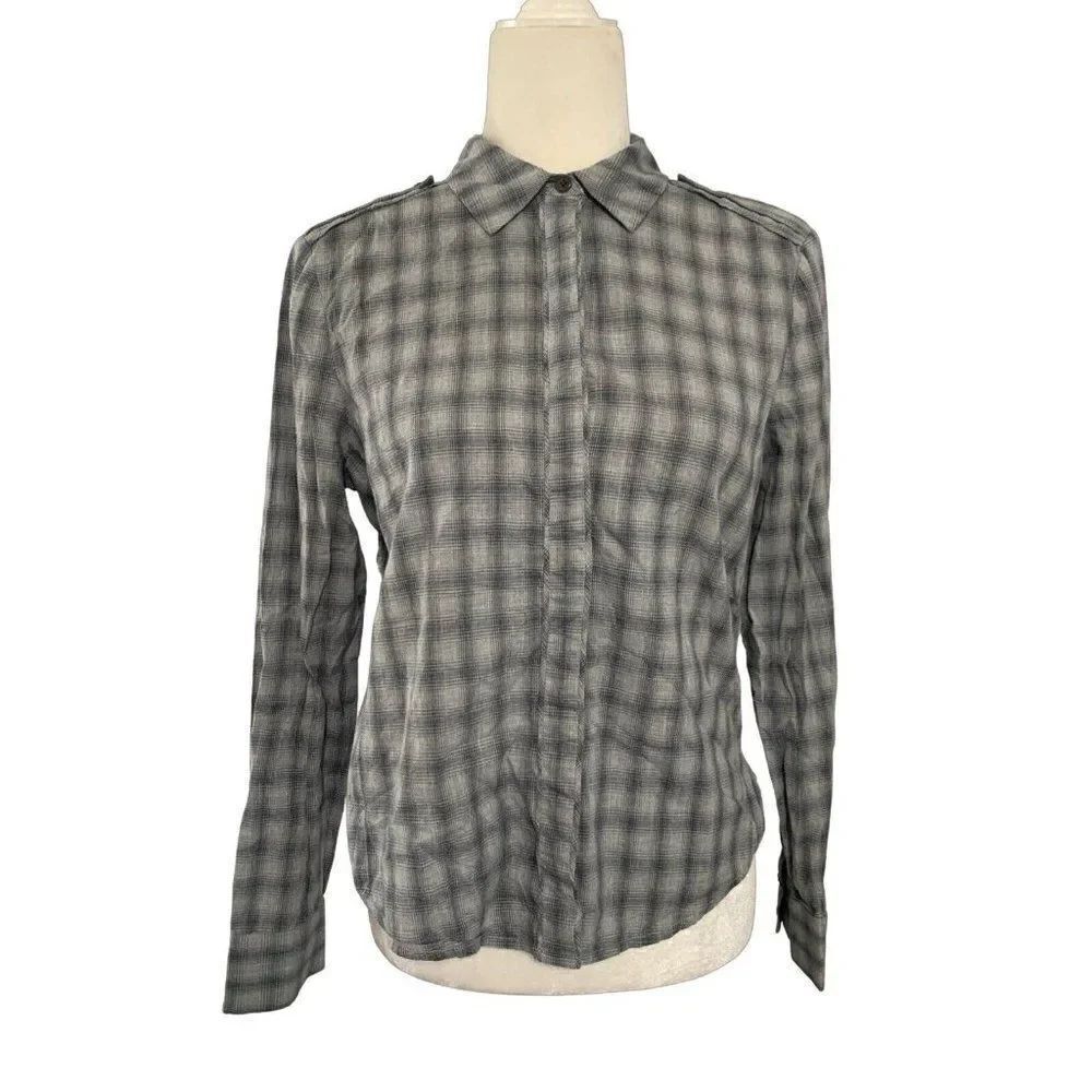 j brand womens gray plaid long sleeve button down top small